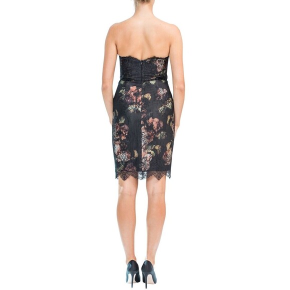 MARCHESA NOTTE Womens Sheath Dress Small Black Strapless Floral Lace Beaded Silk - Picture 2 of 13